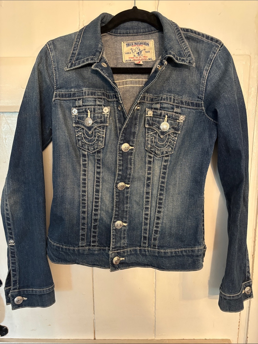 True Religion Distressed Blue Denim Trucker Jacket